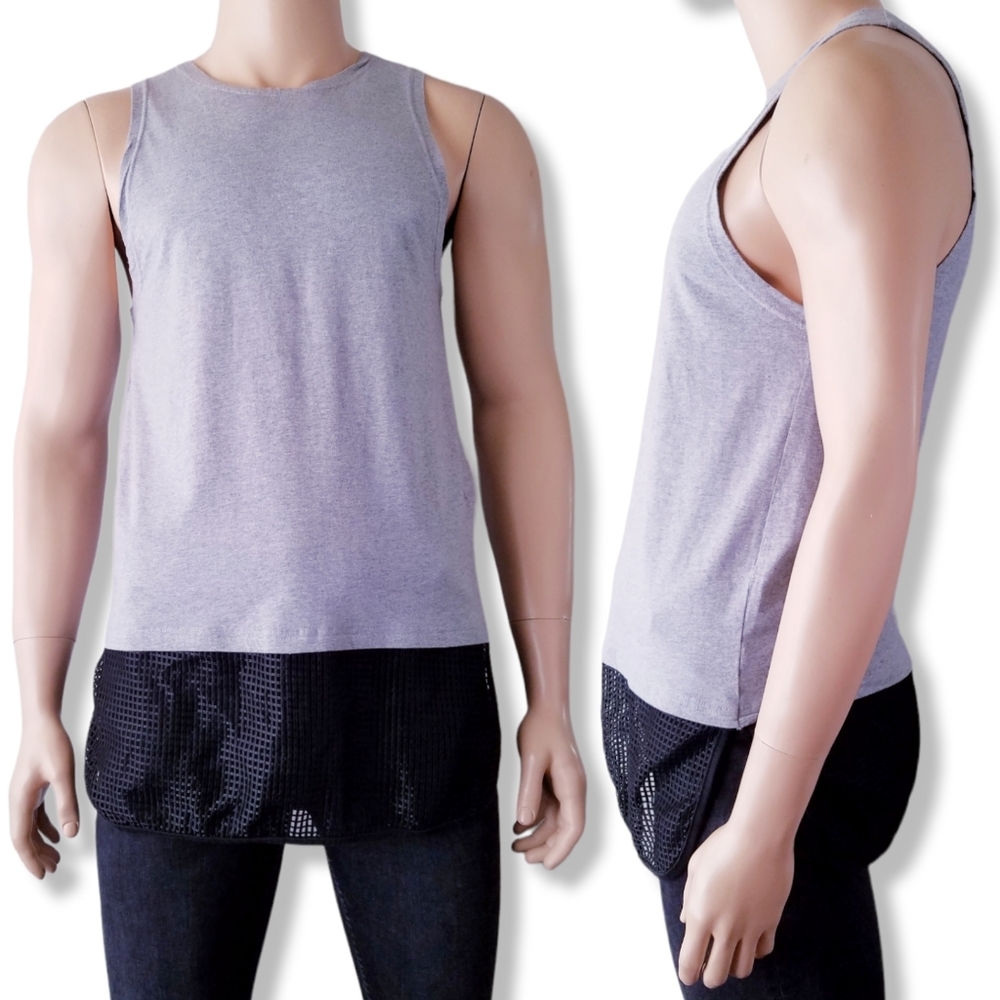 Feiromo Gray & Black Mesh Paneled Tank Top